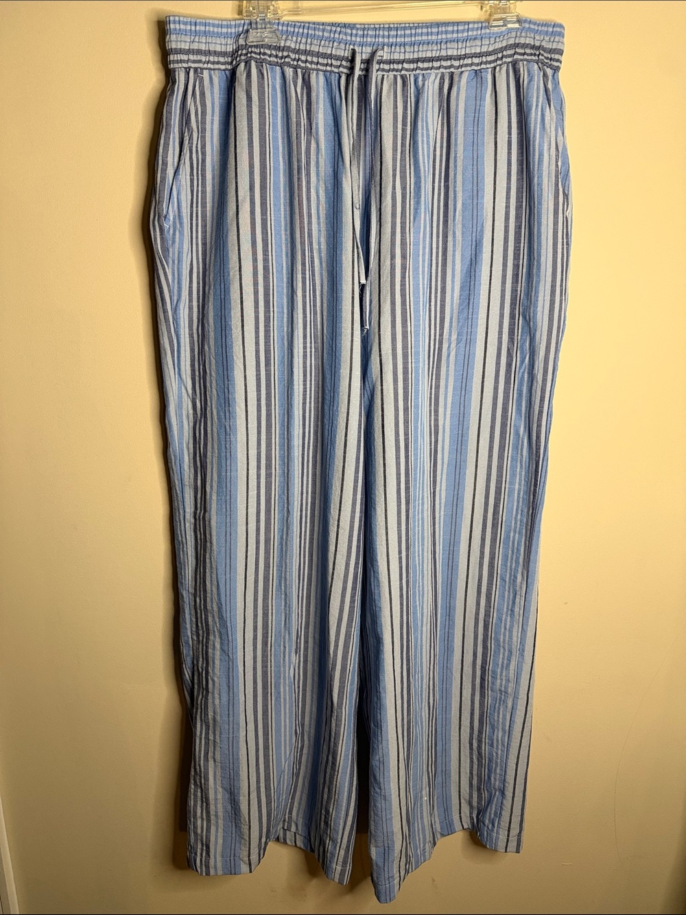 HALARA  XL Blue Striped Wide Leg Drawstring Pants